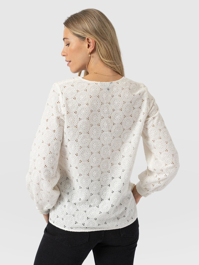 Tabitha V Neck Blouse - Cream Broderie - Women's Blouses | Saint + Sofia® UK