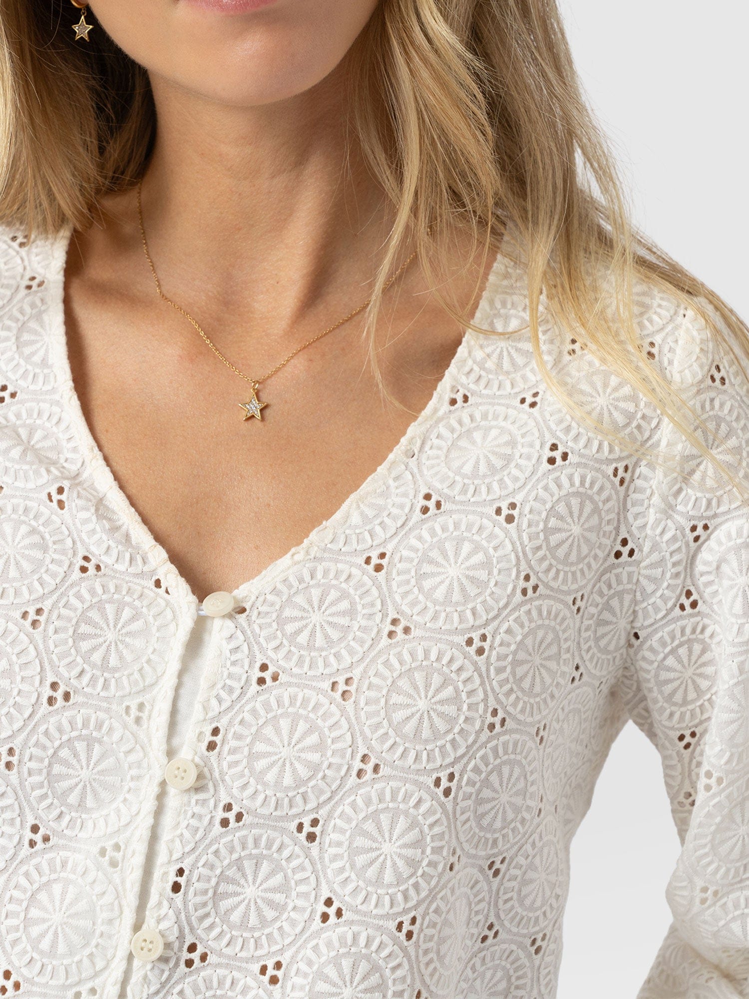 Tabitha V Neck Blouse - Cream Broderie