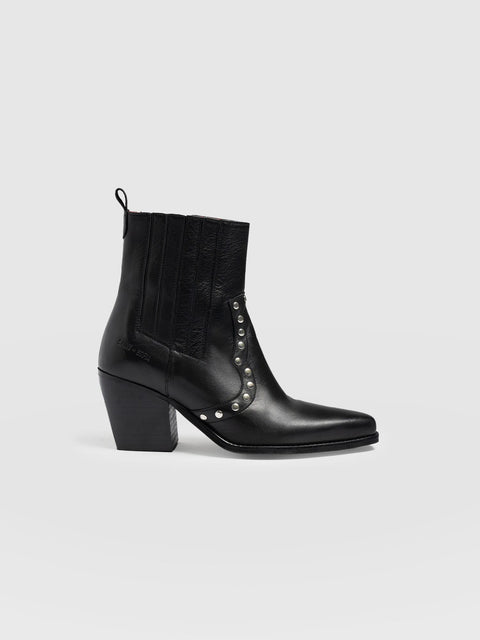 Texas Studded Boot Black - Women's Leather Boots | Saint + Sofia® UK