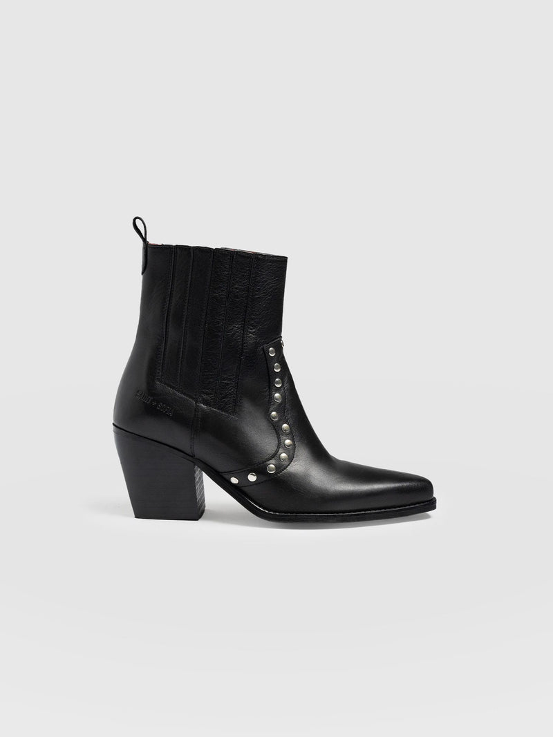 Texas Studded Boot Black - Women's Leather Boots | Saint + Sofia® UK