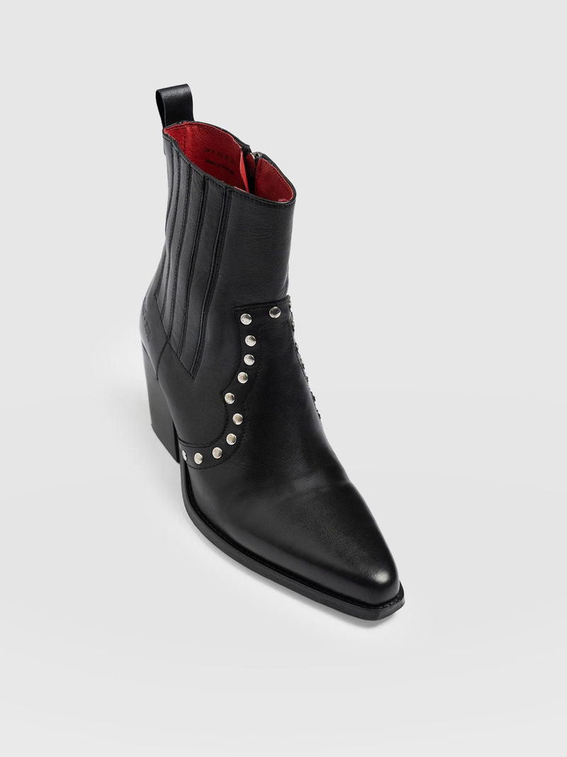 Texas Studded Boot Black - Women's Leather Boots | Saint + Sofia® UK