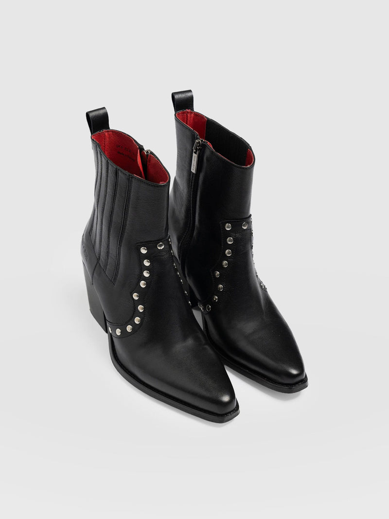 Texas Studded Boot Black - Women's Leather Boots | Saint + Sofia® UK