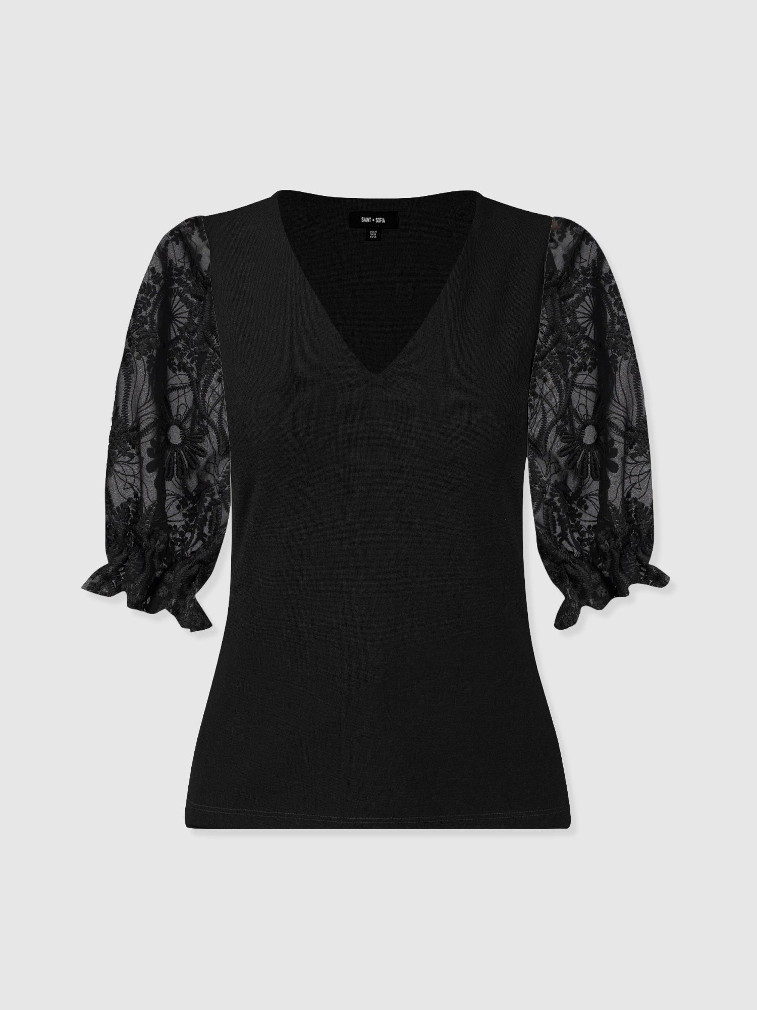 Tori Puff Sleeve Top - Black Lace