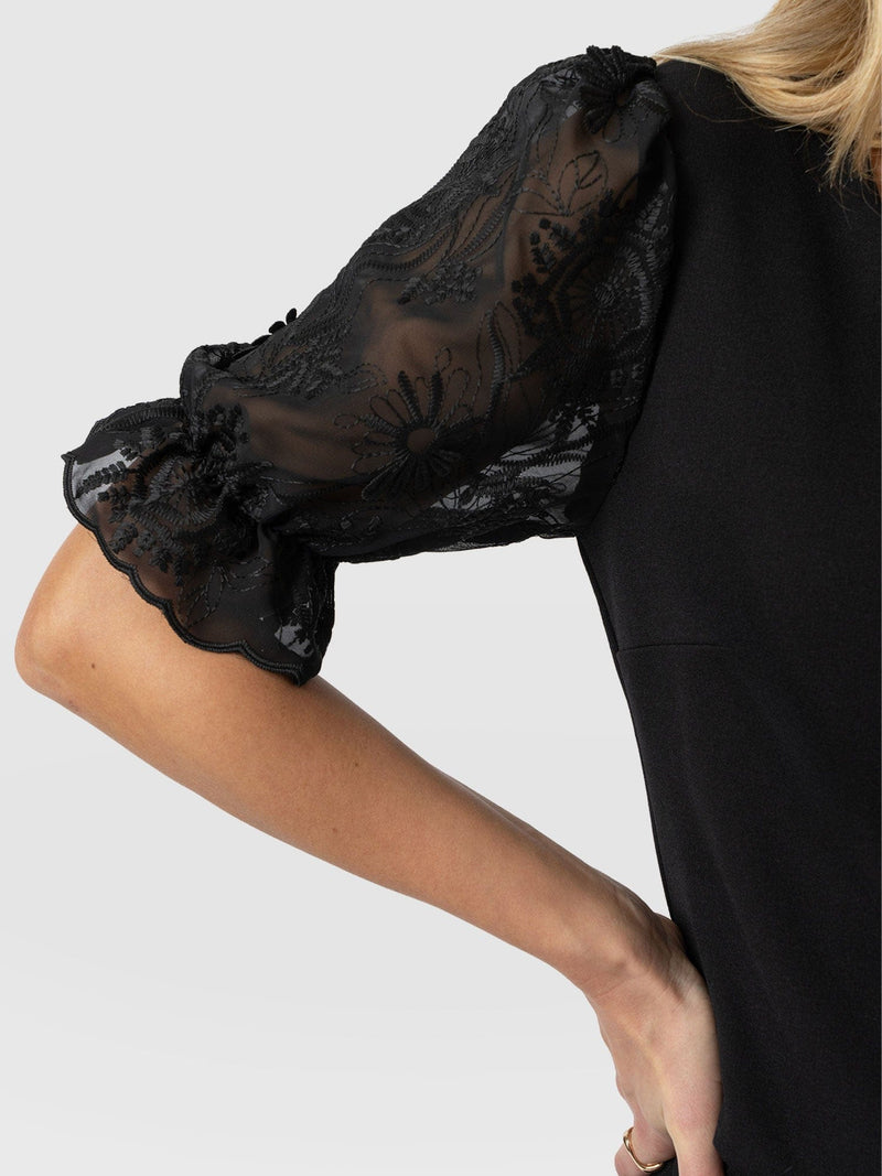 Tori Puff Sleeve Top - Black Lace