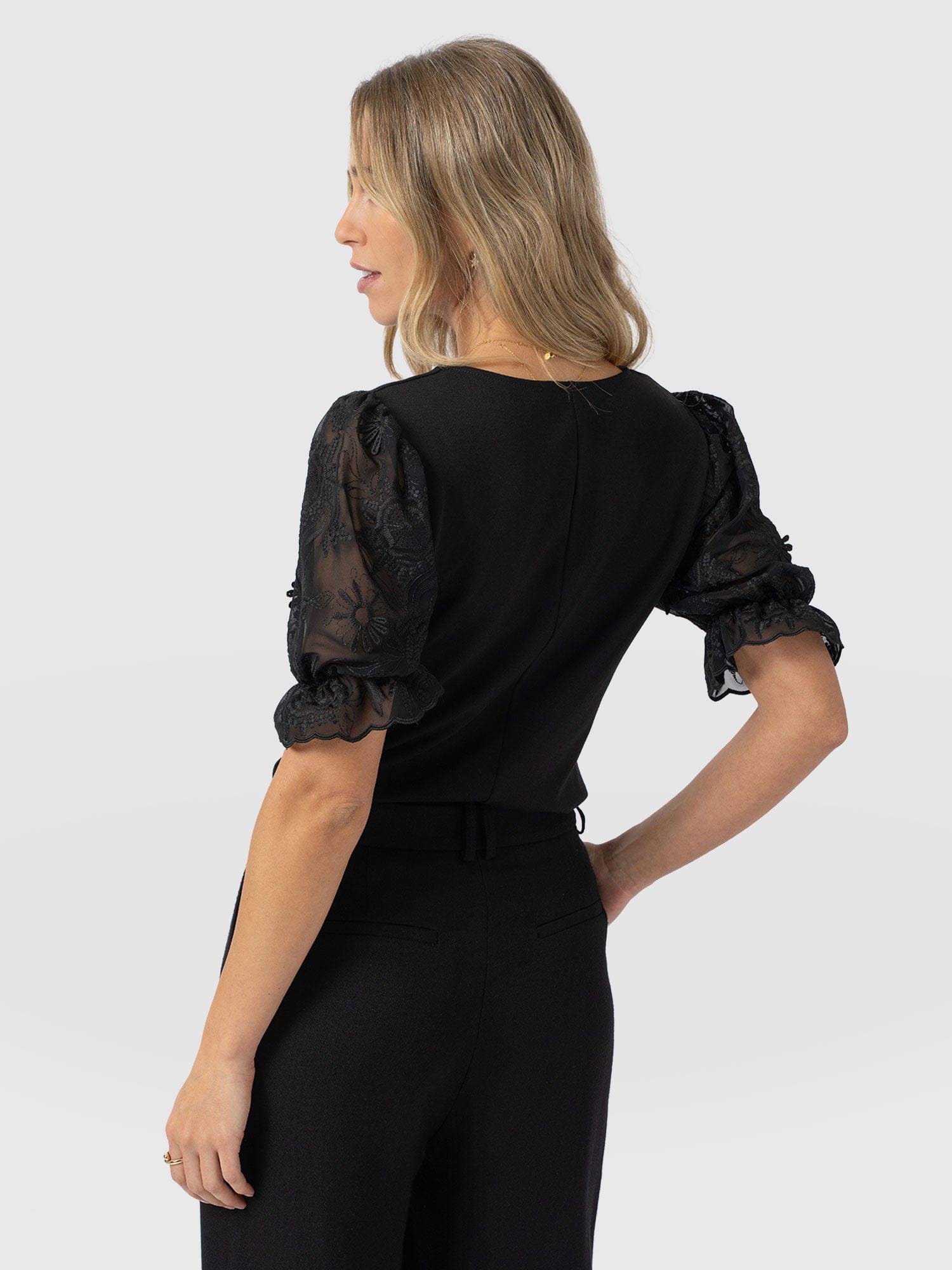 Tori Puff Sleeve Top - Black Lace