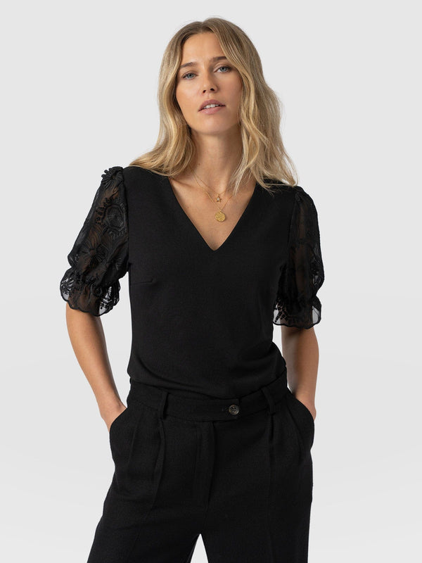 Tori Puff Sleeve Top - Black Lace