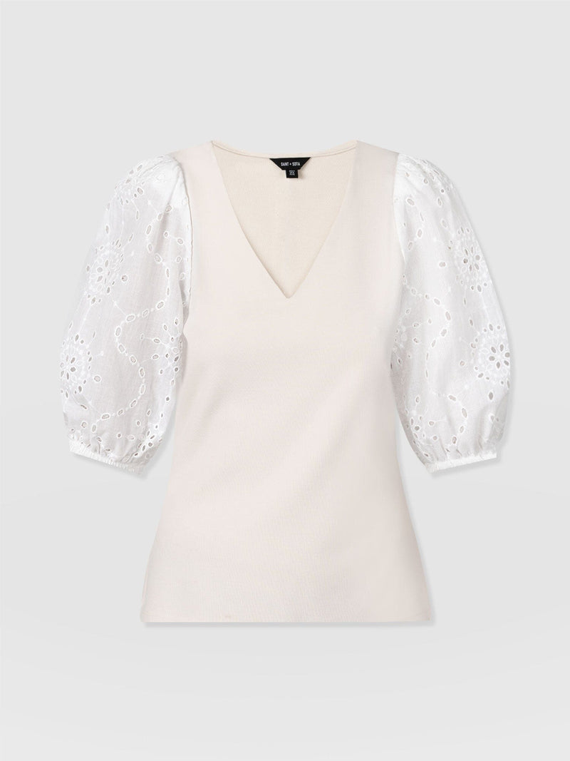 Tori Puff Sleeve Top - Cream Broderie