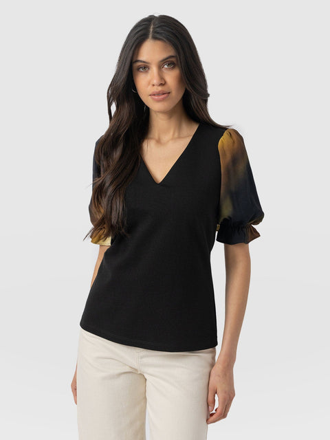 Tori Puff Sleeve Top - Yellow Gradient - Women's T-shirts | Saint + Sofia® UK