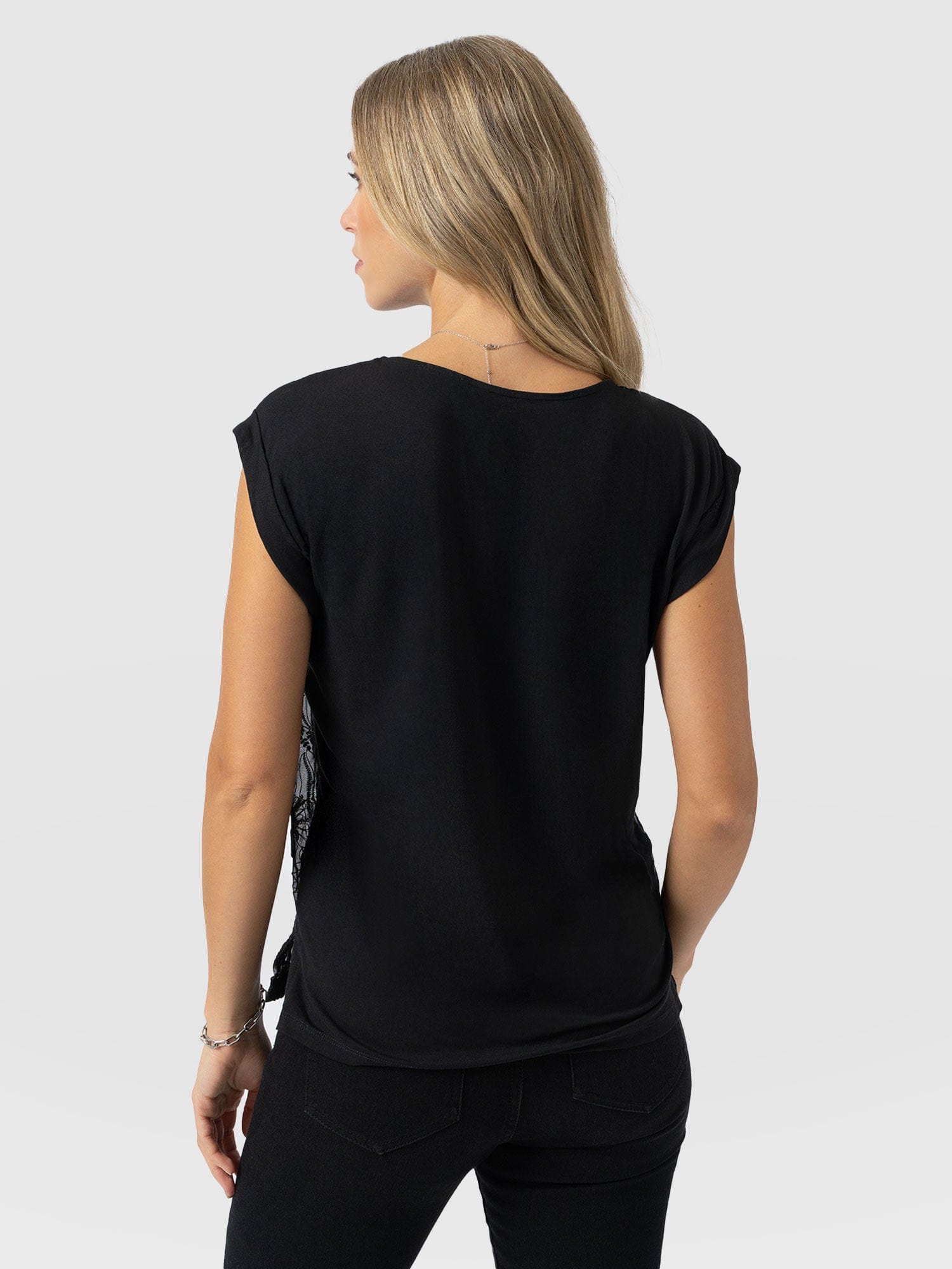 Turn Up Contrast Tee - Black Lace - Women's T-shirts | Saint + Sofia® UK