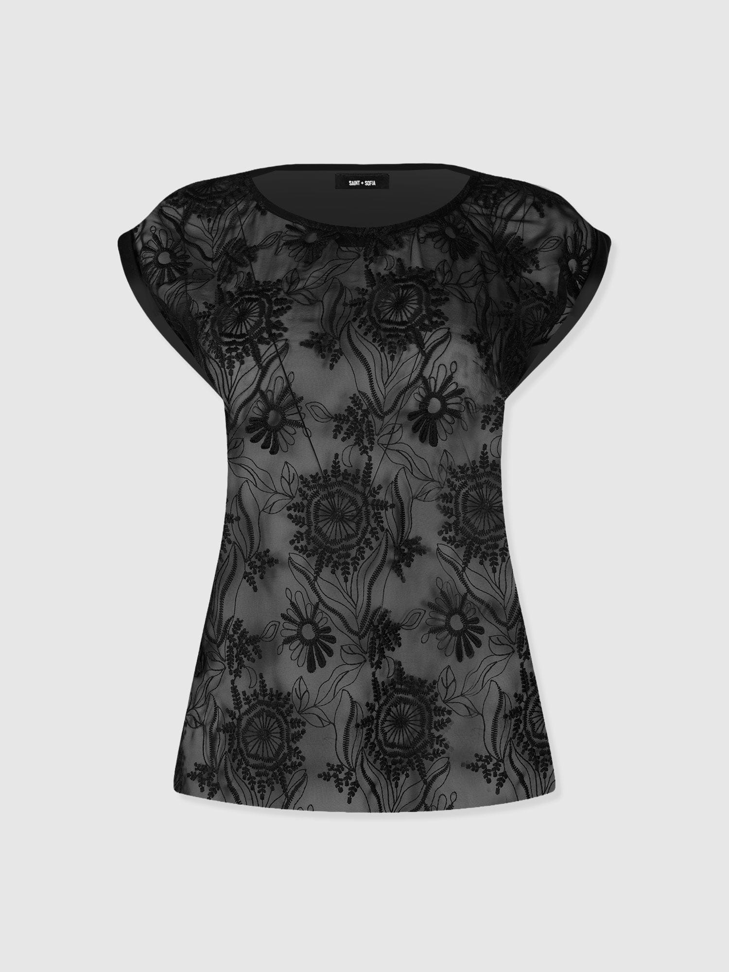Turn Up Contrast Tee - Black Lace - Women's T-shirts | Saint + Sofia® UK