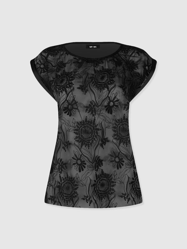 Turn Up Contrast Tee - Black Lace