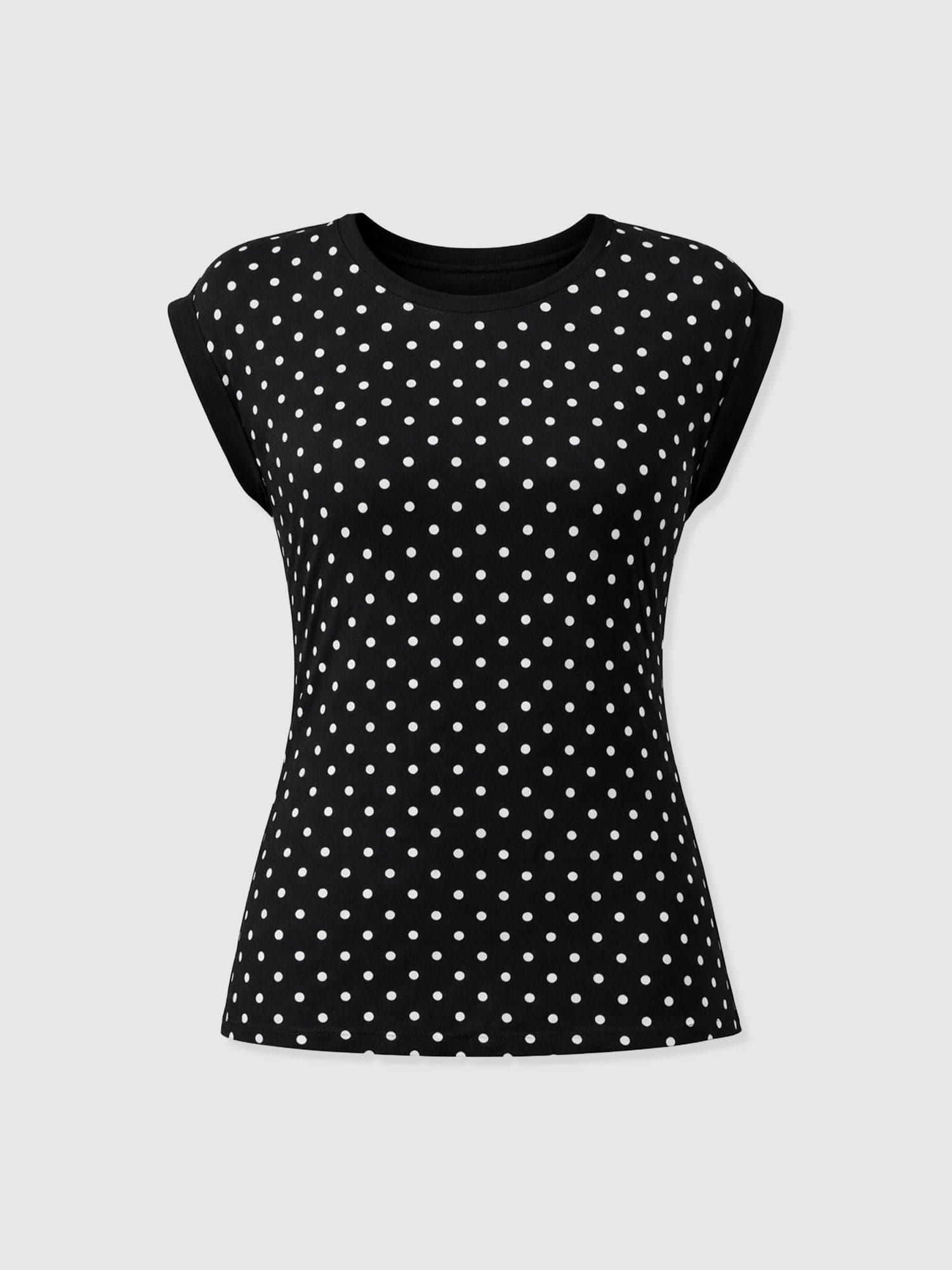 Turn Up Contrast Tee - Black Polka Dot
