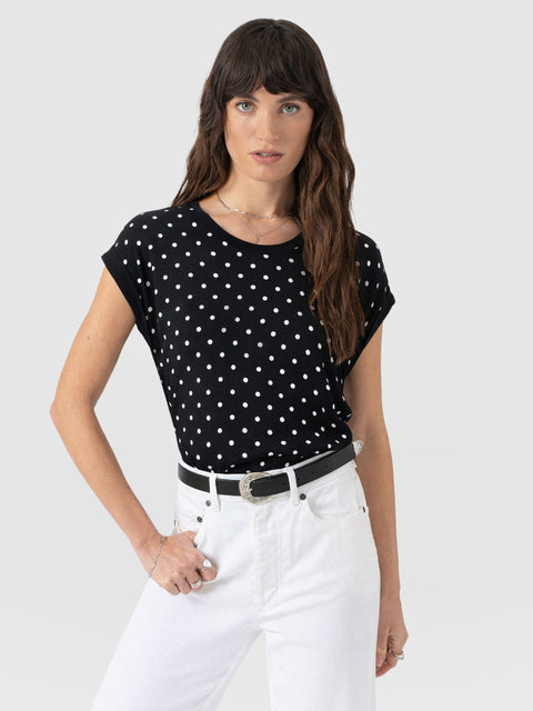 Turn Up Contrast Tee - Black Polka Dot - Women's T-shirts | Saint + Sofia® UK