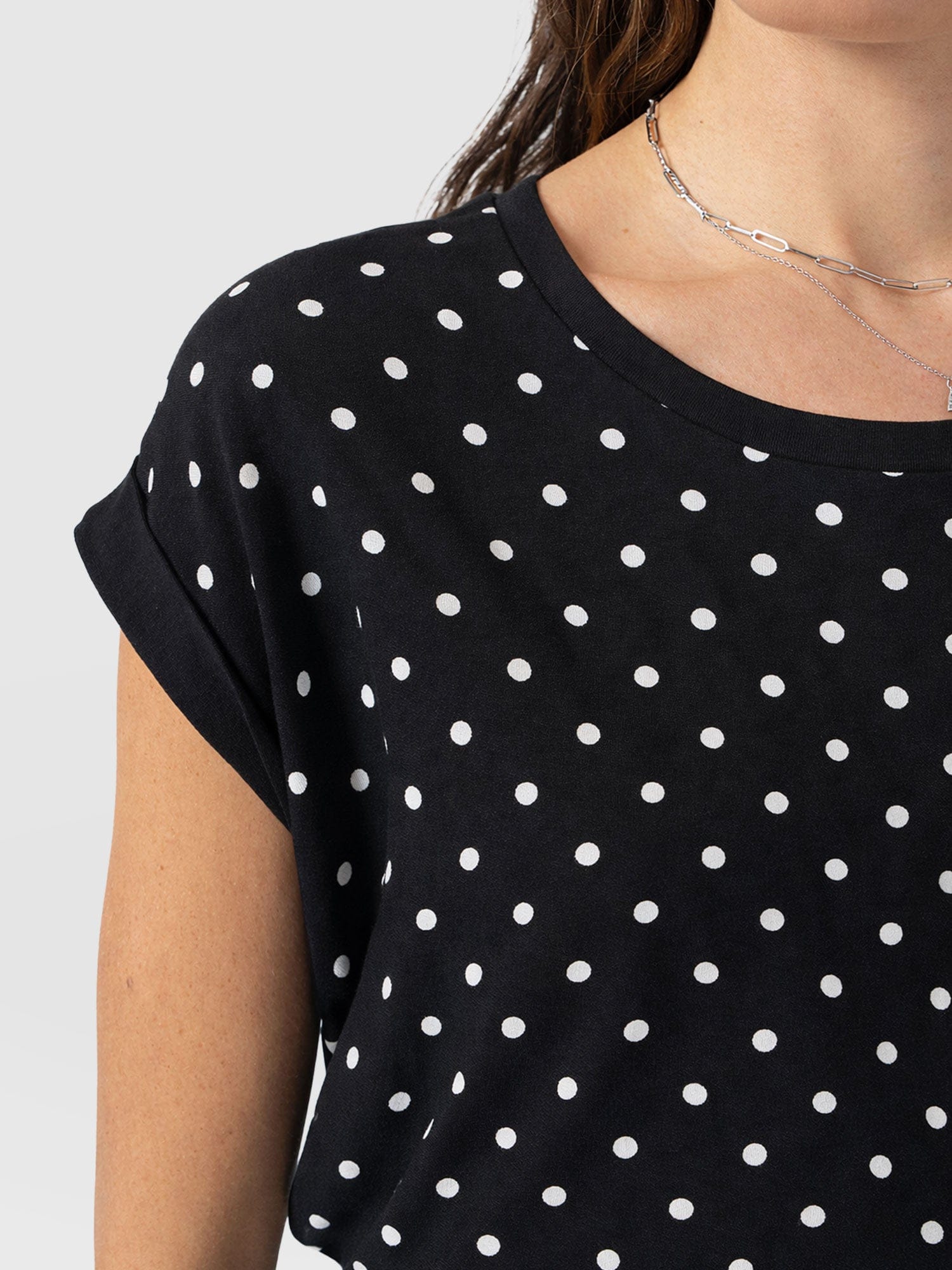 Turn Up Contrast Tee - Black Polka Dot
