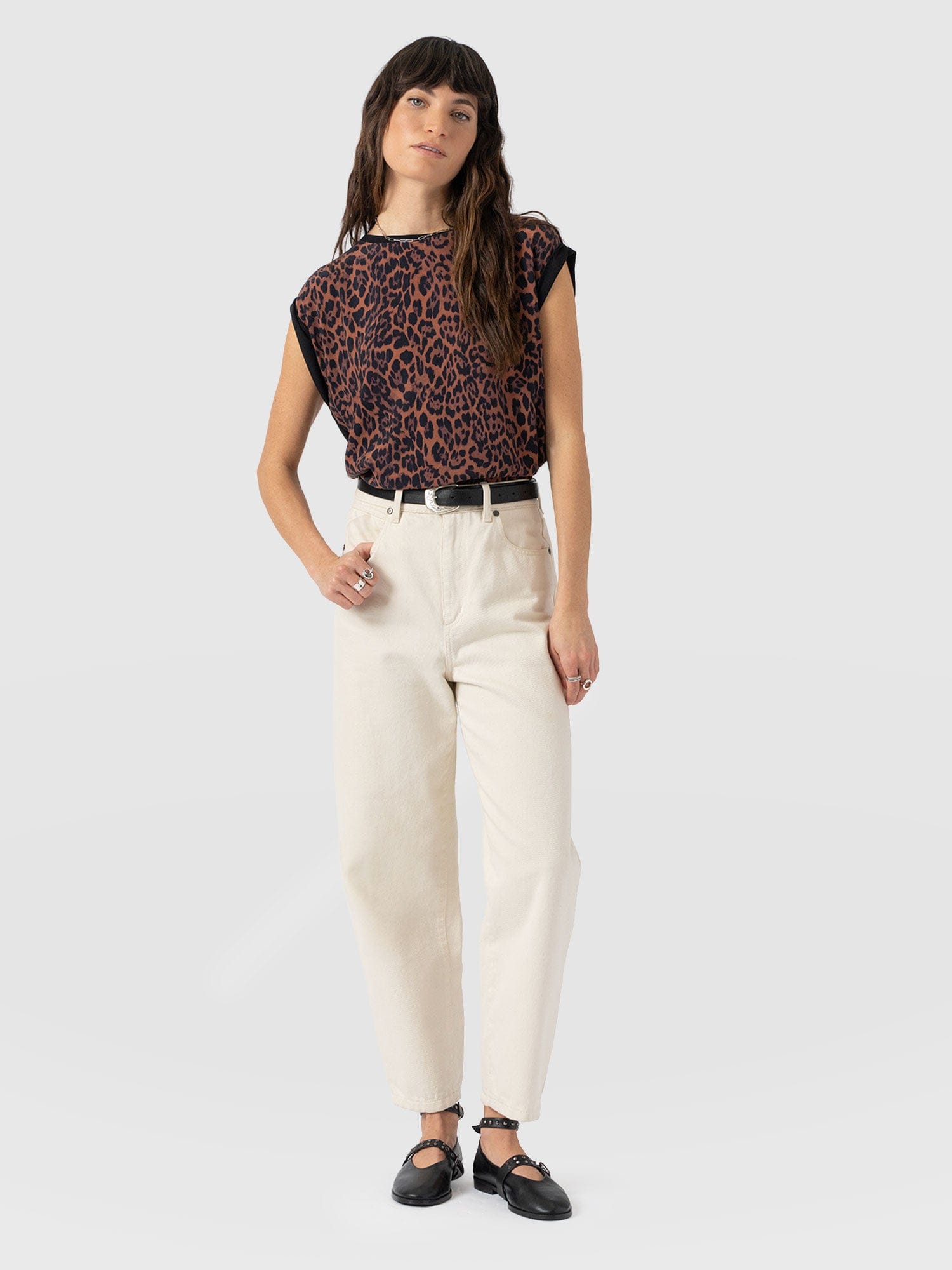 Turn Up Contrast Tee - Brown Leopard