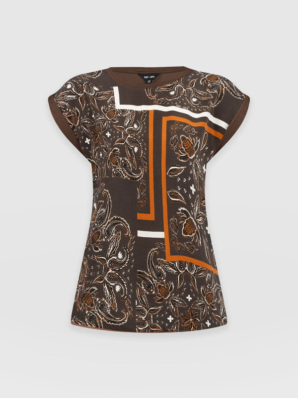 Turn Up Contrast Tee - Brown Paisley