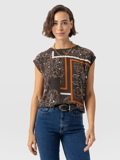 Turn Up Contrast Tee - Brown Paisley - Women's T-shirts | Saint + Sofia? UK