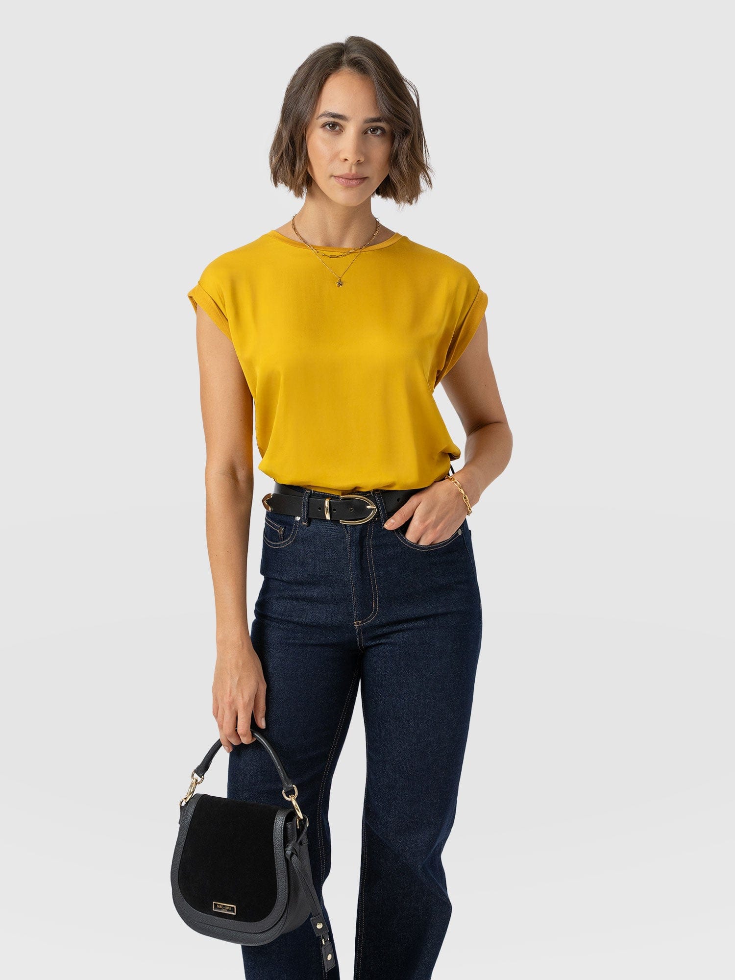 Turn Up Contrast Tee - Golden Yellow - Women's T-shirts | Saint + Sofia® UK