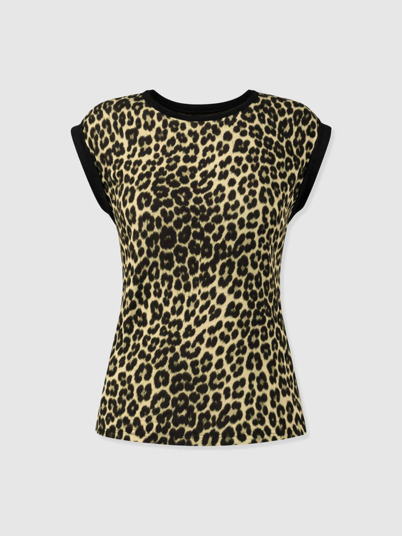 Turn Up Contrast Tee - Green Leopard