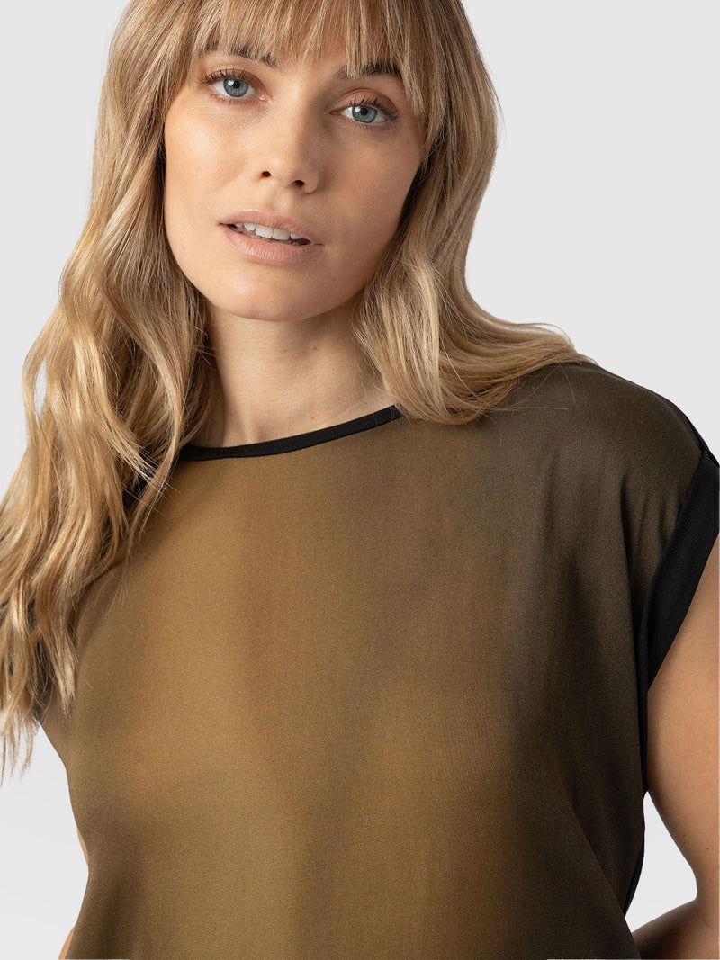 Turn Up Contrast Tee - Khaki Gradient