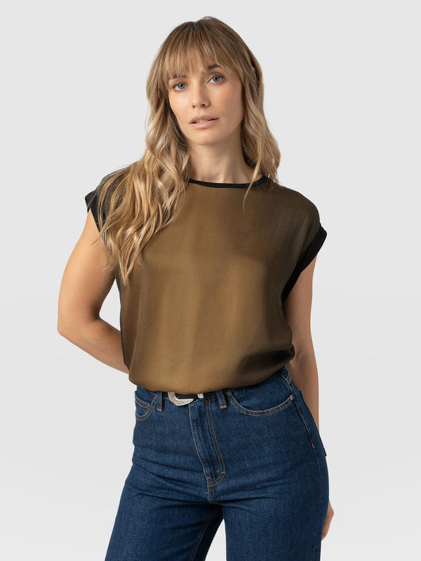 Turn Up Contrast Tee - Khaki Gradient