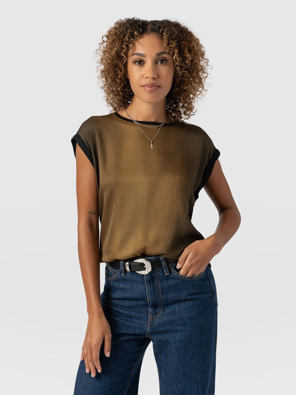 Turn Up Contrast Tee - Khaki Gradient