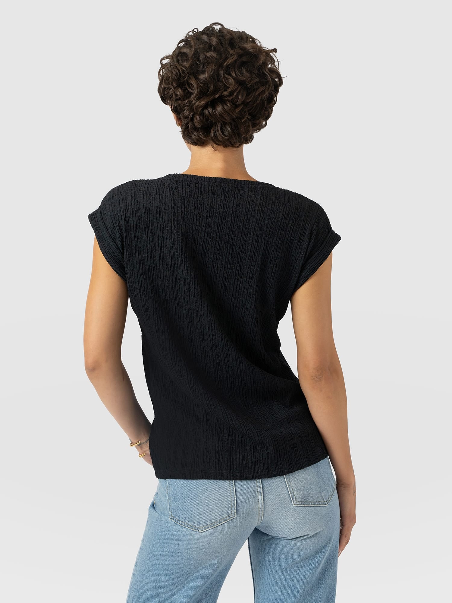 Turn Up Tee - Black Textured - Women's T-shirts | Saint and Sofia® UK