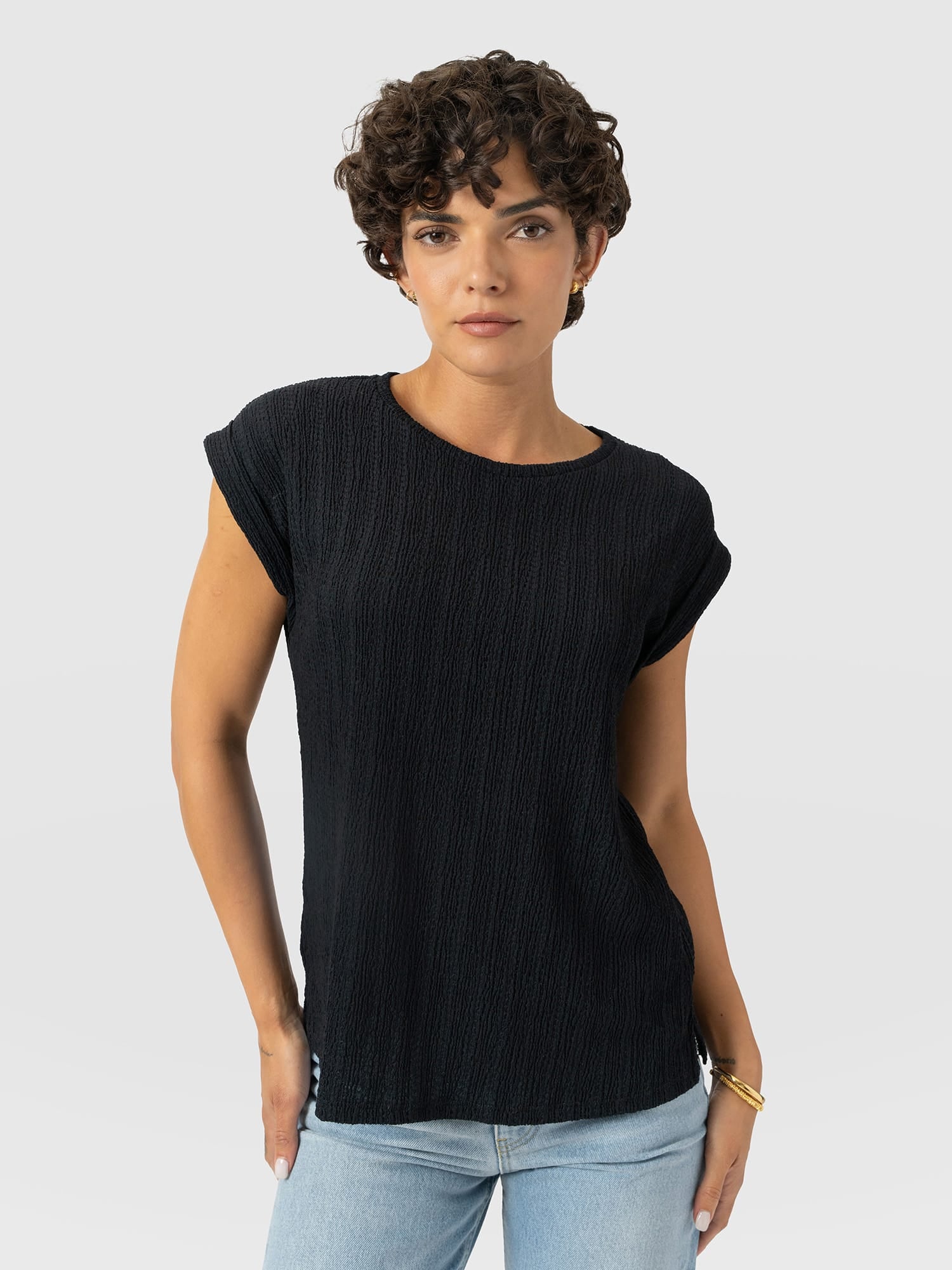 Turn Up Tee - Black Textured - Women's T-shirts | Saint and Sofia® UK