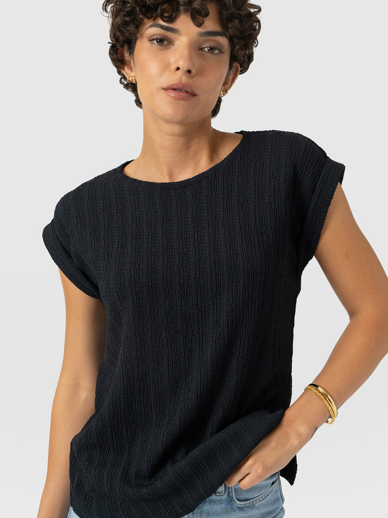 Turn Up Tee - Black Textured - Women's T-shirts | Saint and Sofia® UK