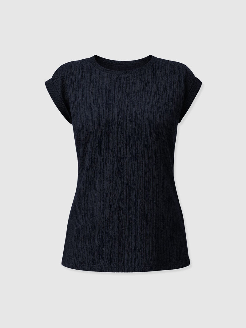 Turn Up Tee - Navy Textured - Women's T-shirts | Saint + Sofia® UK