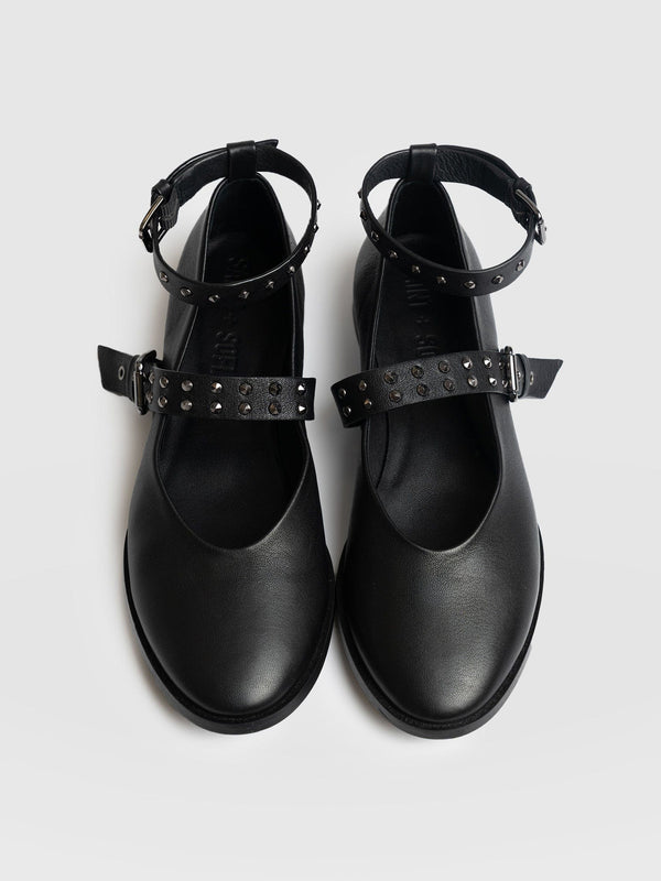 Vega Studded Ballerina Flats - Black