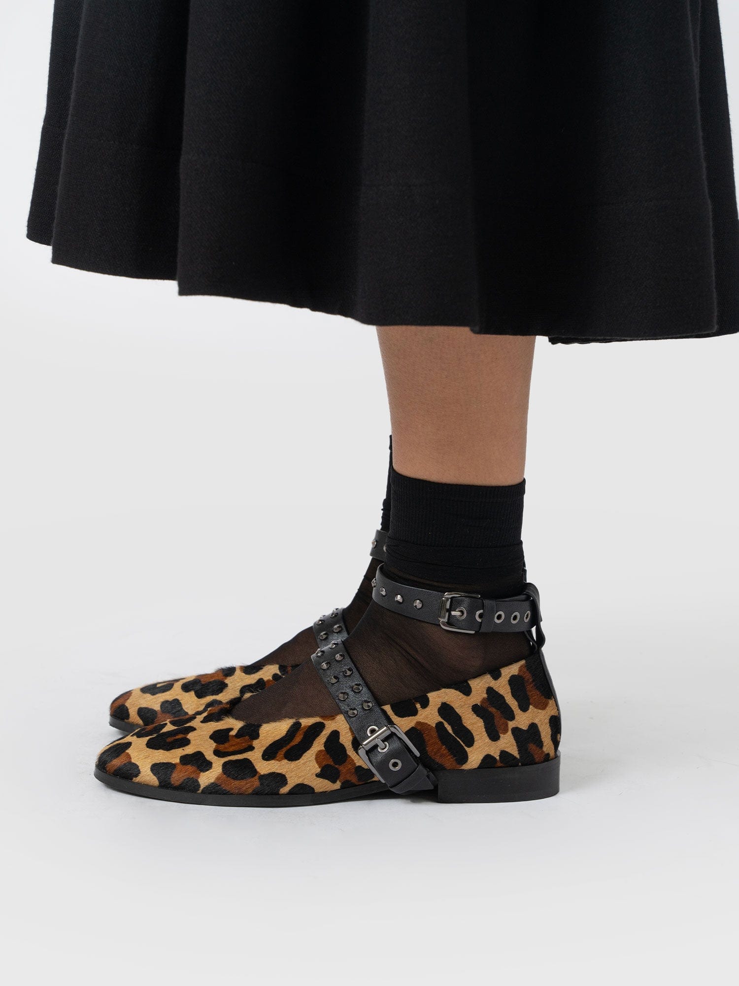 Vega Studded Ballerina Flats - Leopard