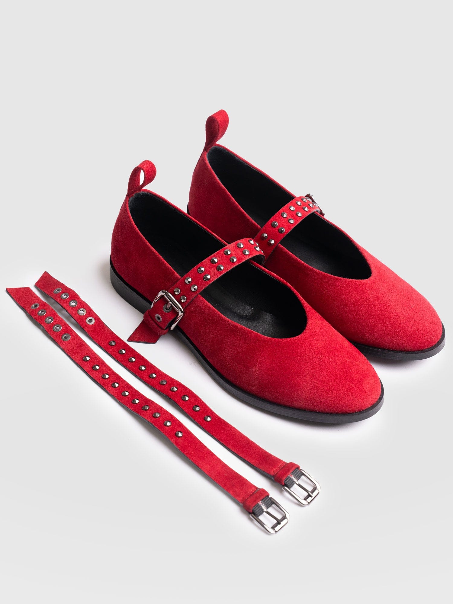 Vega Studded Ballerina Flats - Red Suede