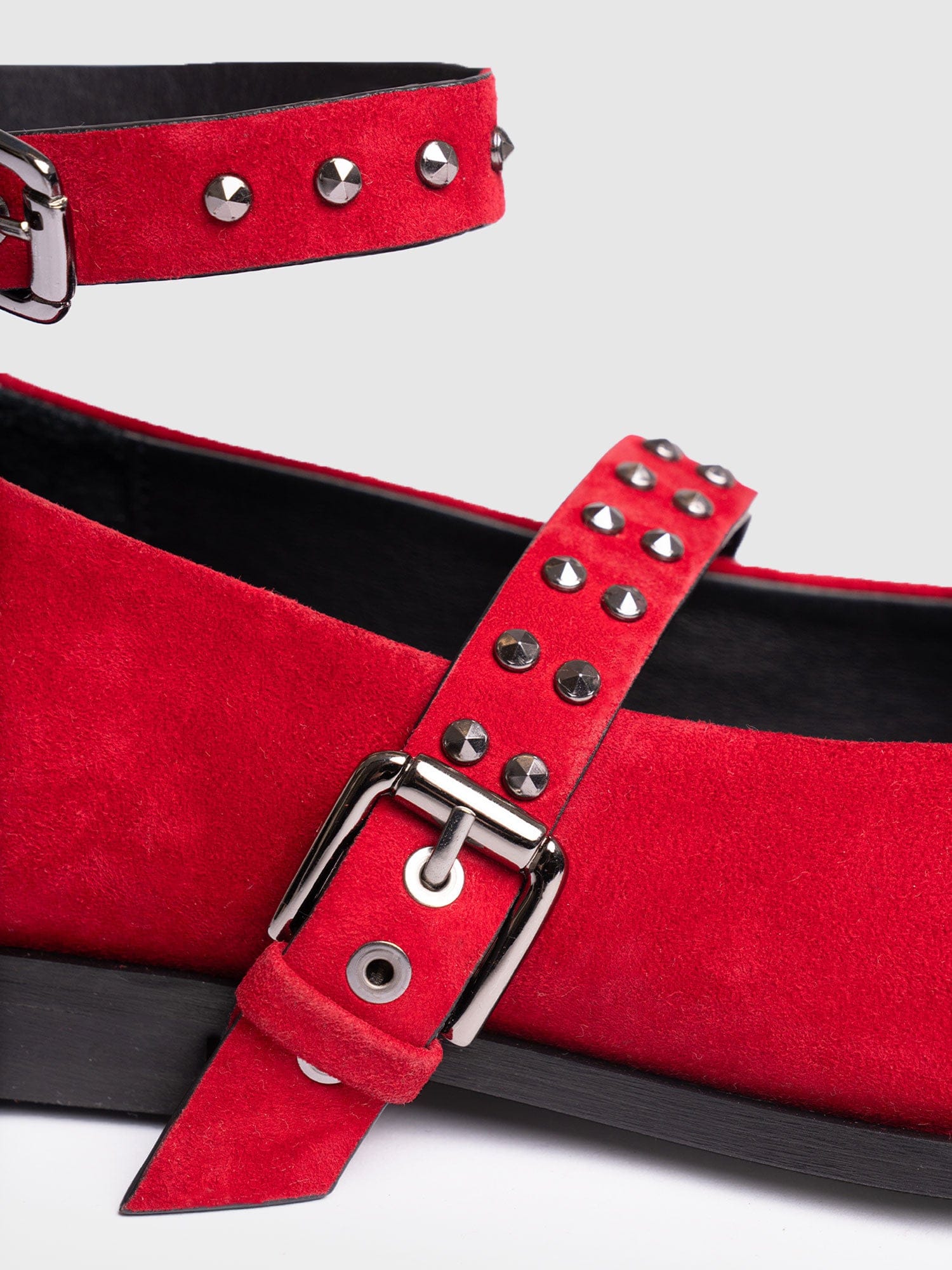 Vega Studded Ballerina Flats - Red Suede