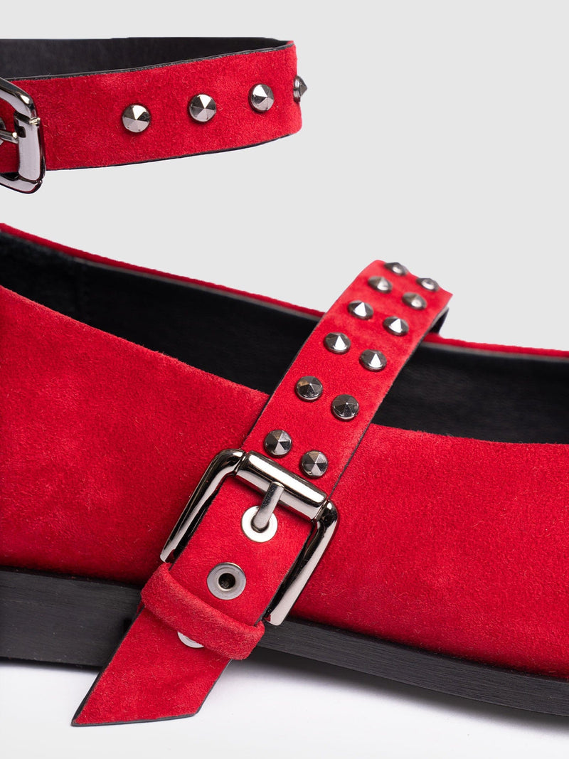 Vega Studded Ballerina Flats - Red Suede - Women's Shoes | Saint + Sofia® UK