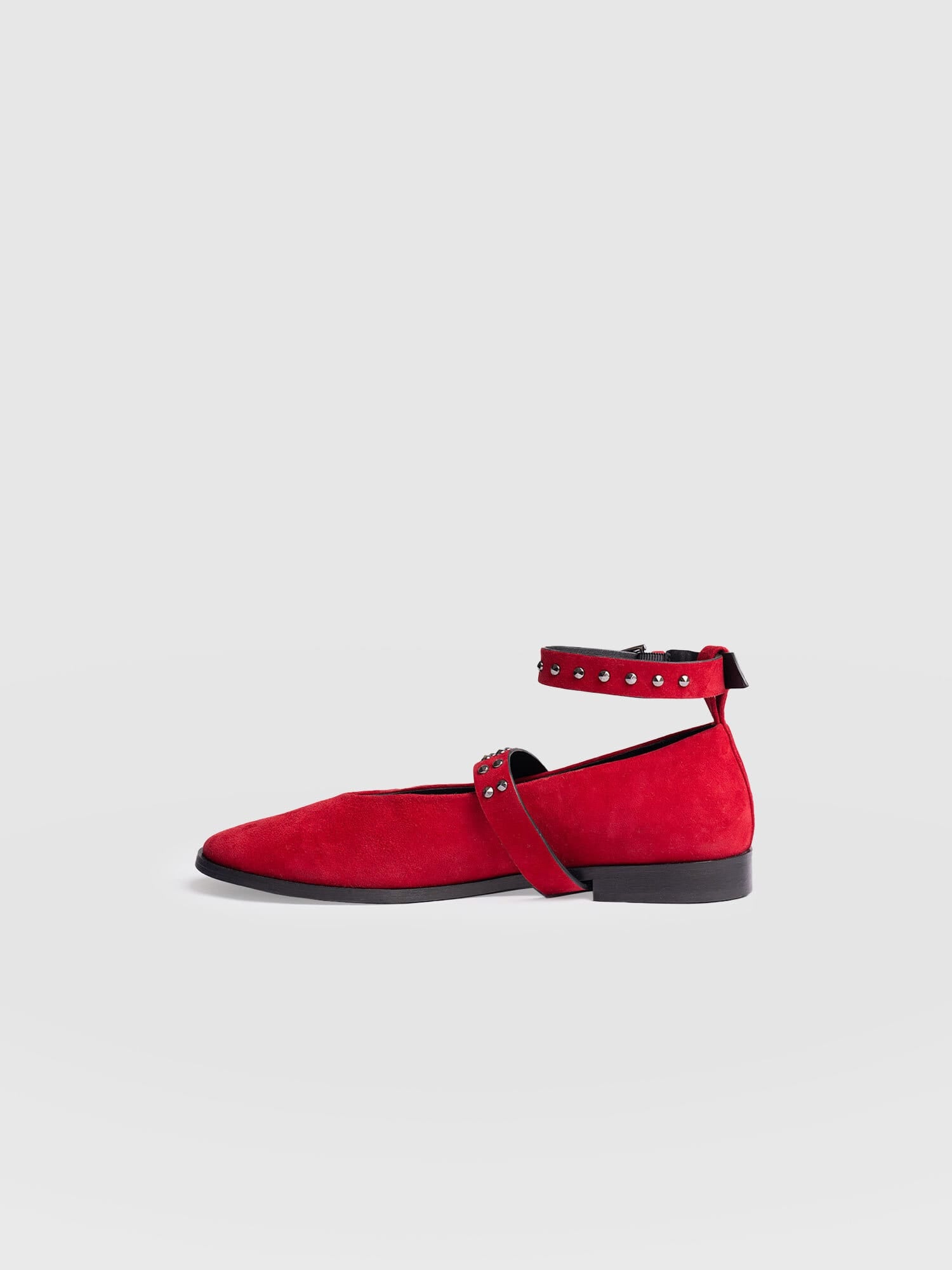 Vega Studded Ballerina Flats - Red Suede - Women's Shoes | Saint + Sofia® UK