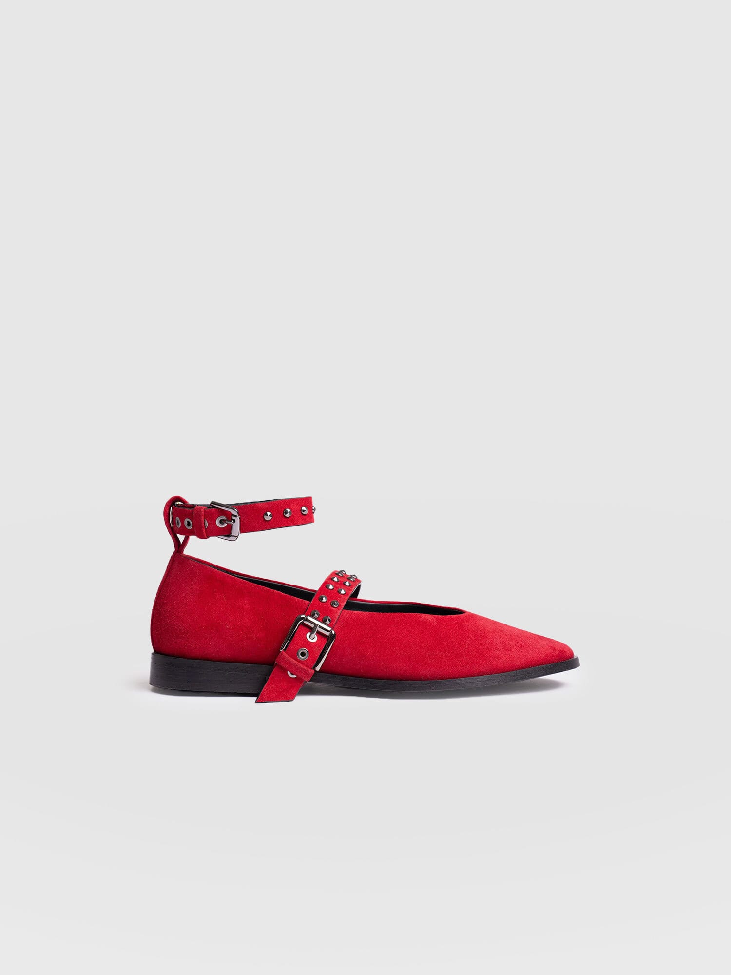 Vega Studded Ballerina Flats - Red Suede - Women's Shoes | Saint + Sofia® UK