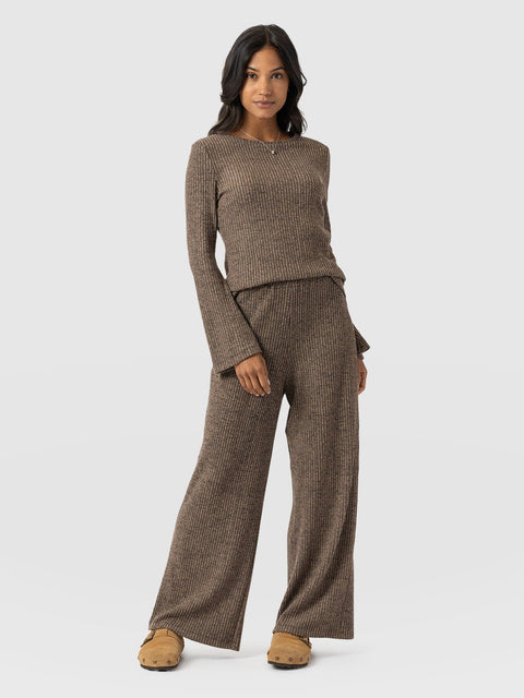 Victory Rib Wide Leg Pant Beige  - Women's Trousers | Saint + Sofia® UK
