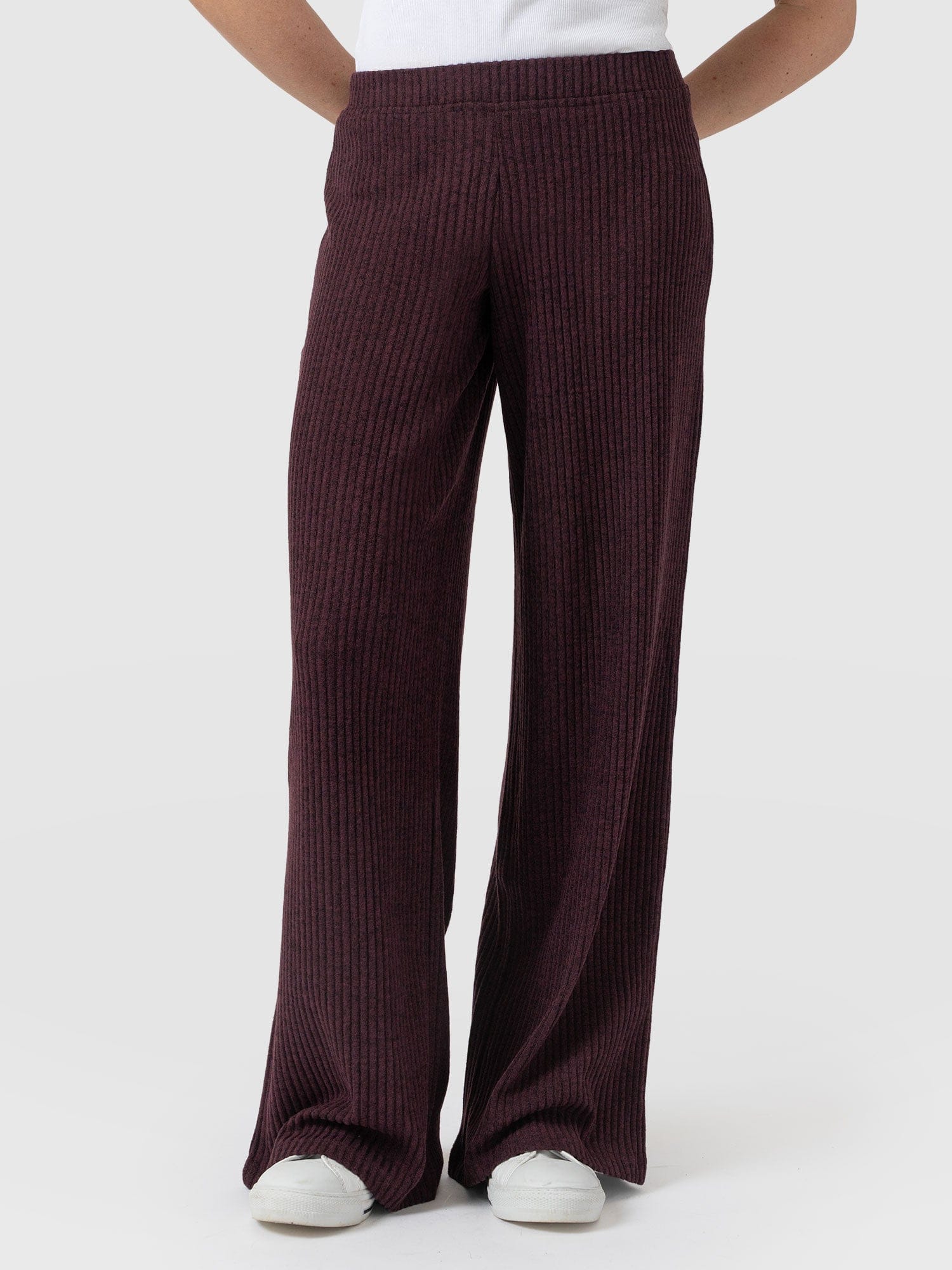 Victory Rib Wide Leg Pant Burgundy - Women's Trousers | Saint + Sofia® UK