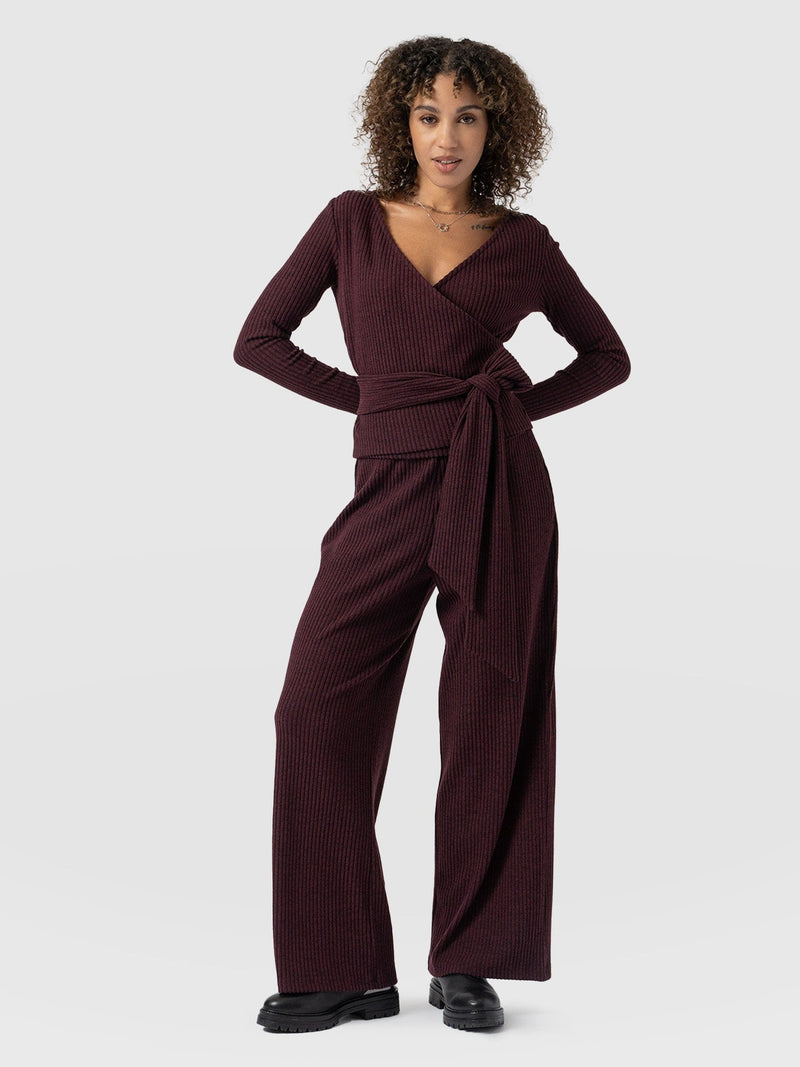 Victory Rib Wide Leg Pant - Burgundy