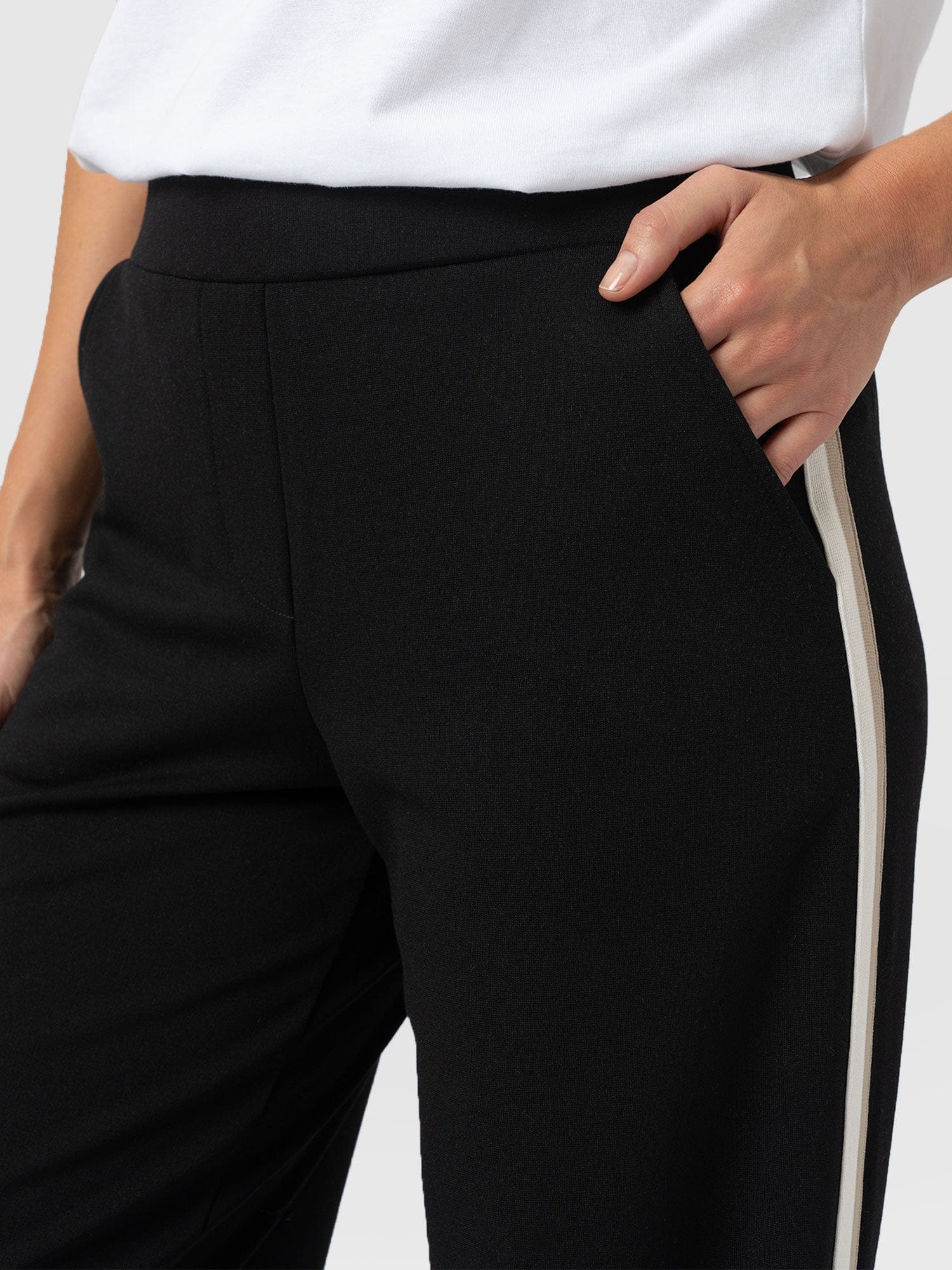 Victory Straight Leg Pant - Black - Cream/Beige Stripe - Women's Trousers | Saint + Sofia® UK