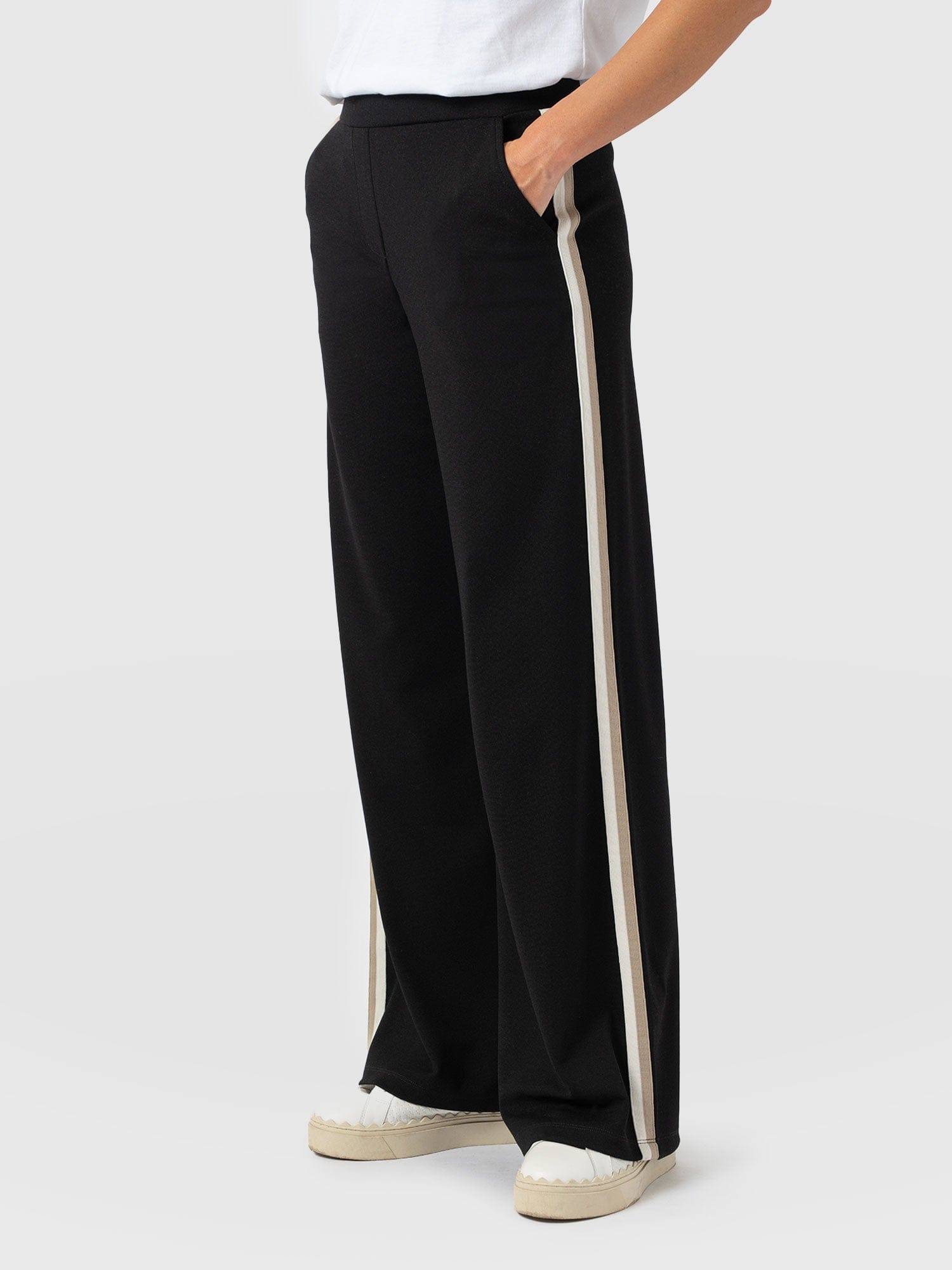 Victory Straight Leg Pant - Black - Cream/Beige Stripe
