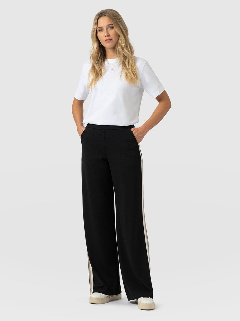 Victory Straight Leg Pant - Black - Cream/Beige Stripe - Women's Trousers | Saint + Sofia® UK