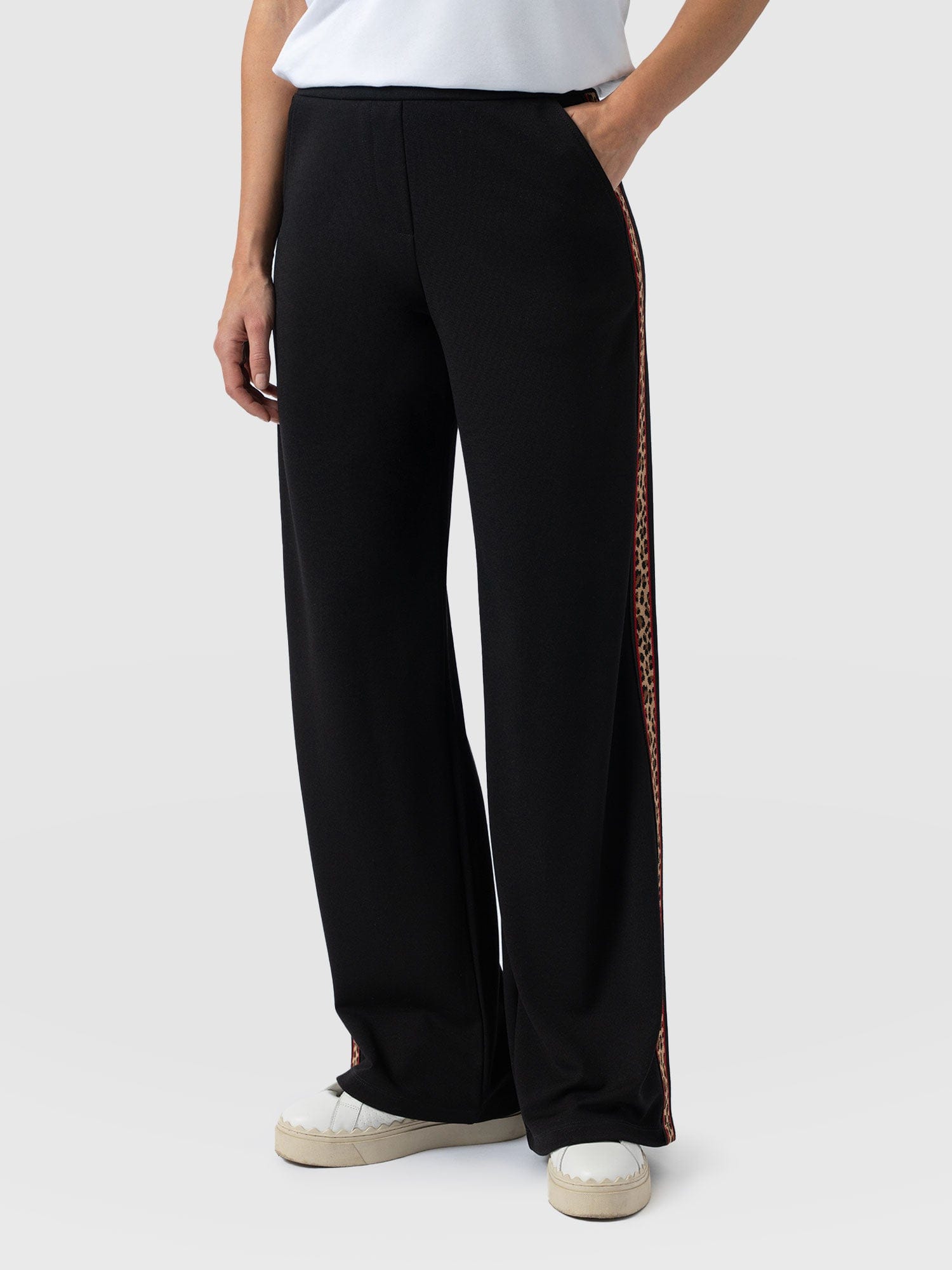 Victory Straight Leg Pant - Black - Leopard - Women's Trousers | Saint + Sofia® UK