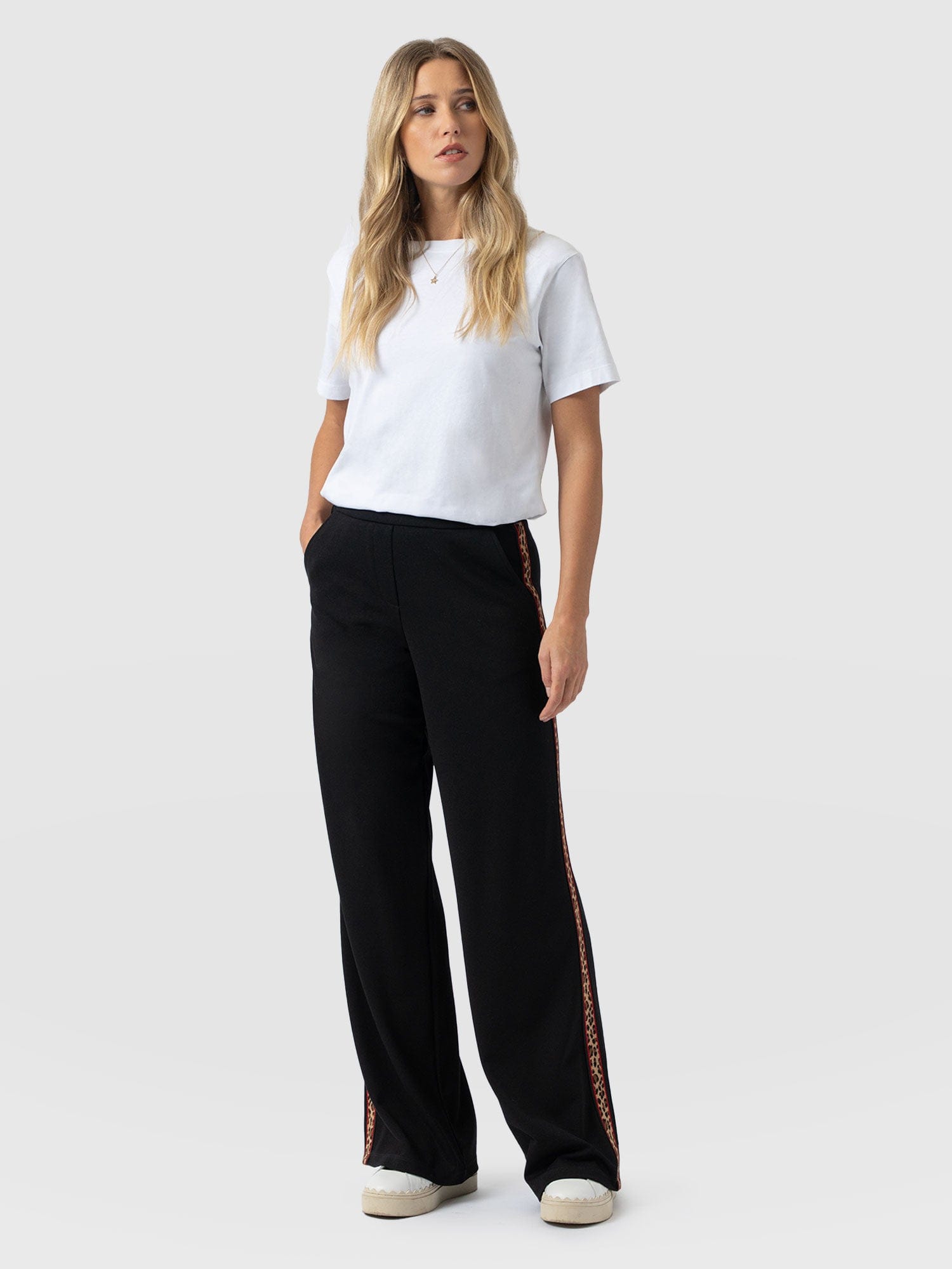 Victory Straight Leg Pant - Black - Leopard - Women's Trousers | Saint + Sofia® UK