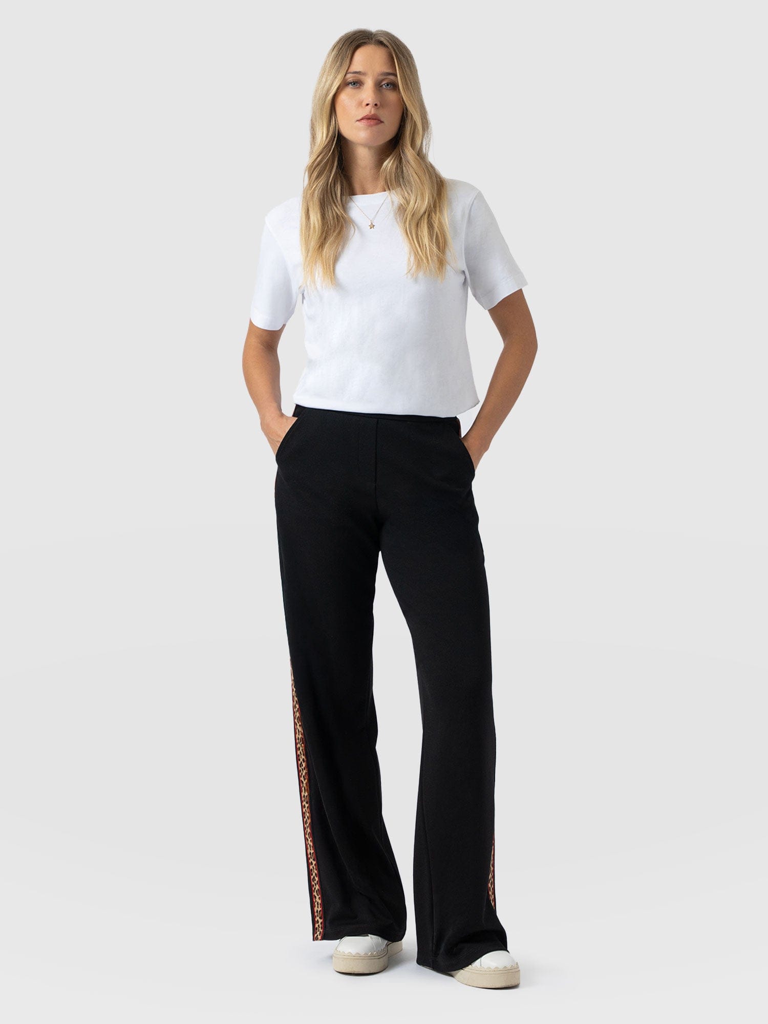 Victory Straight Leg Pant - Black - Leopard - Women's Trousers | Saint + Sofia® UK
