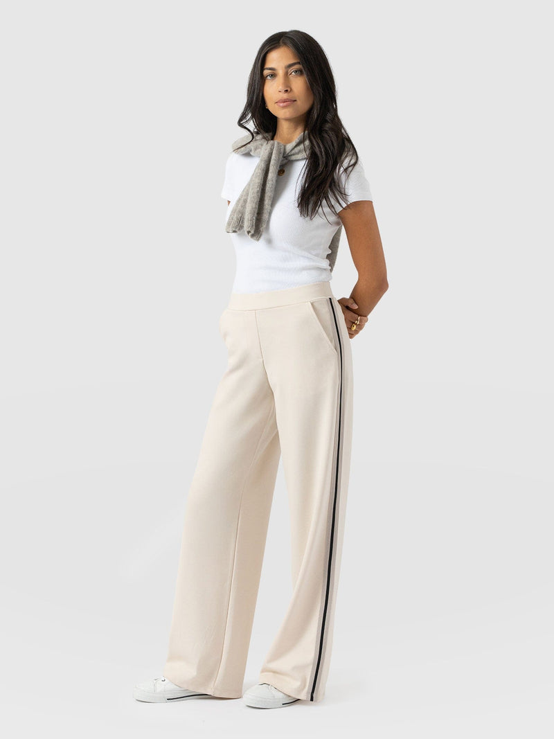 Victory Straight Leg Pant - Cream - Black Stripe - Women's Trousers | Saint + Sofia® UK