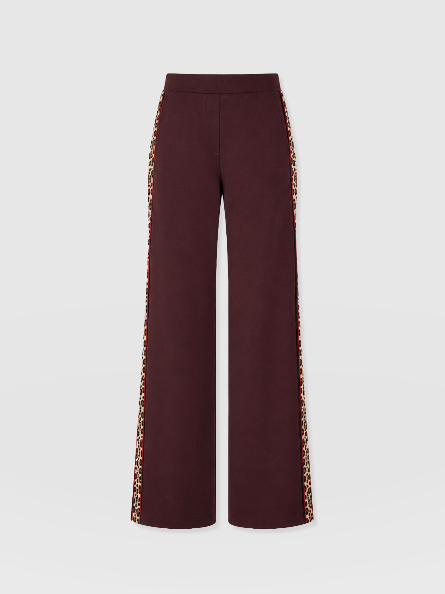 Hoxton Straight Leg Pant - Maroon - Leopard - Women's Trousers | Saint and Sofia® UK