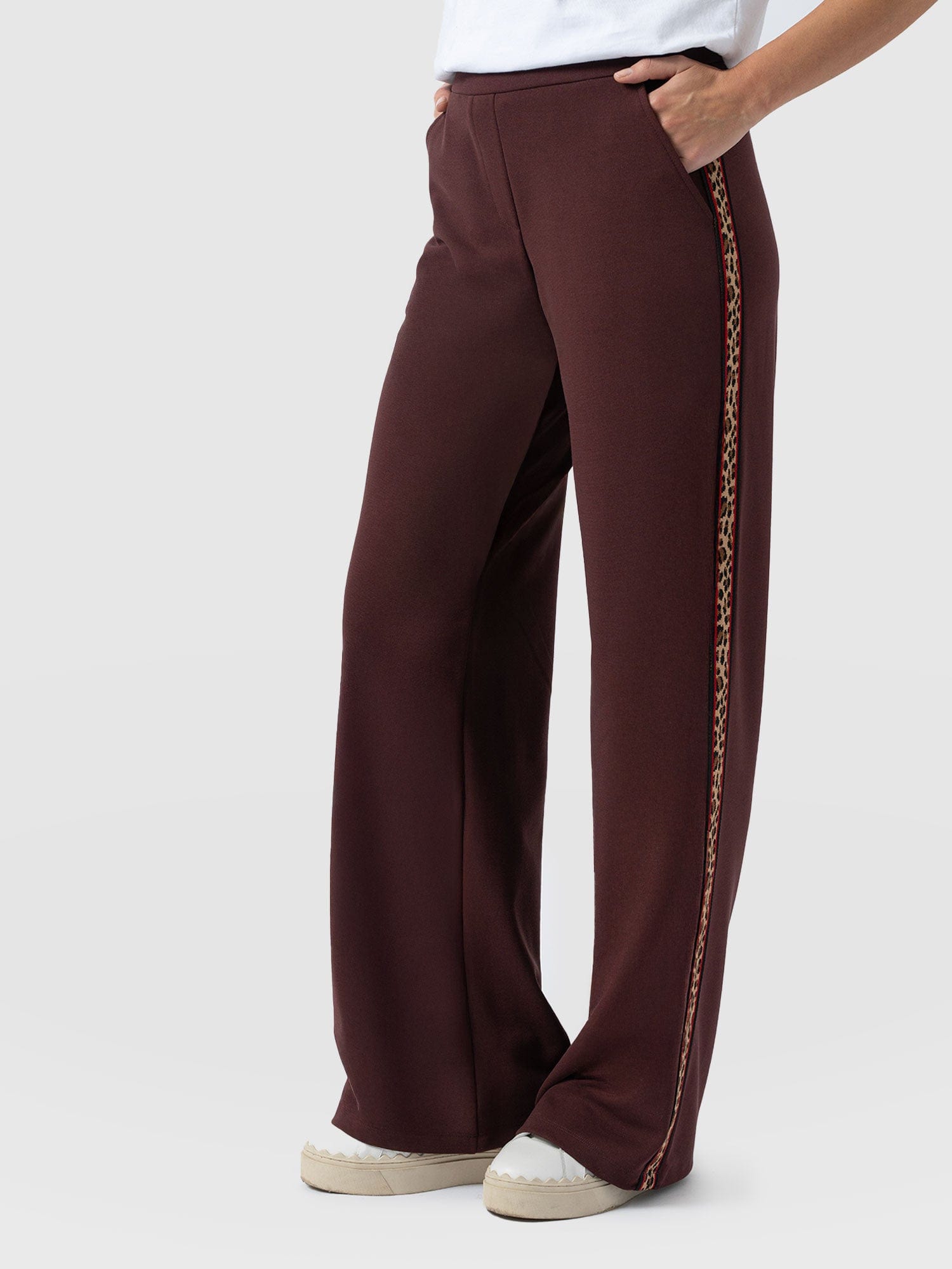 Victory Straight Leg Pant - Maroon - Leopard - Women's Trousers | Saint + Sofia® UK