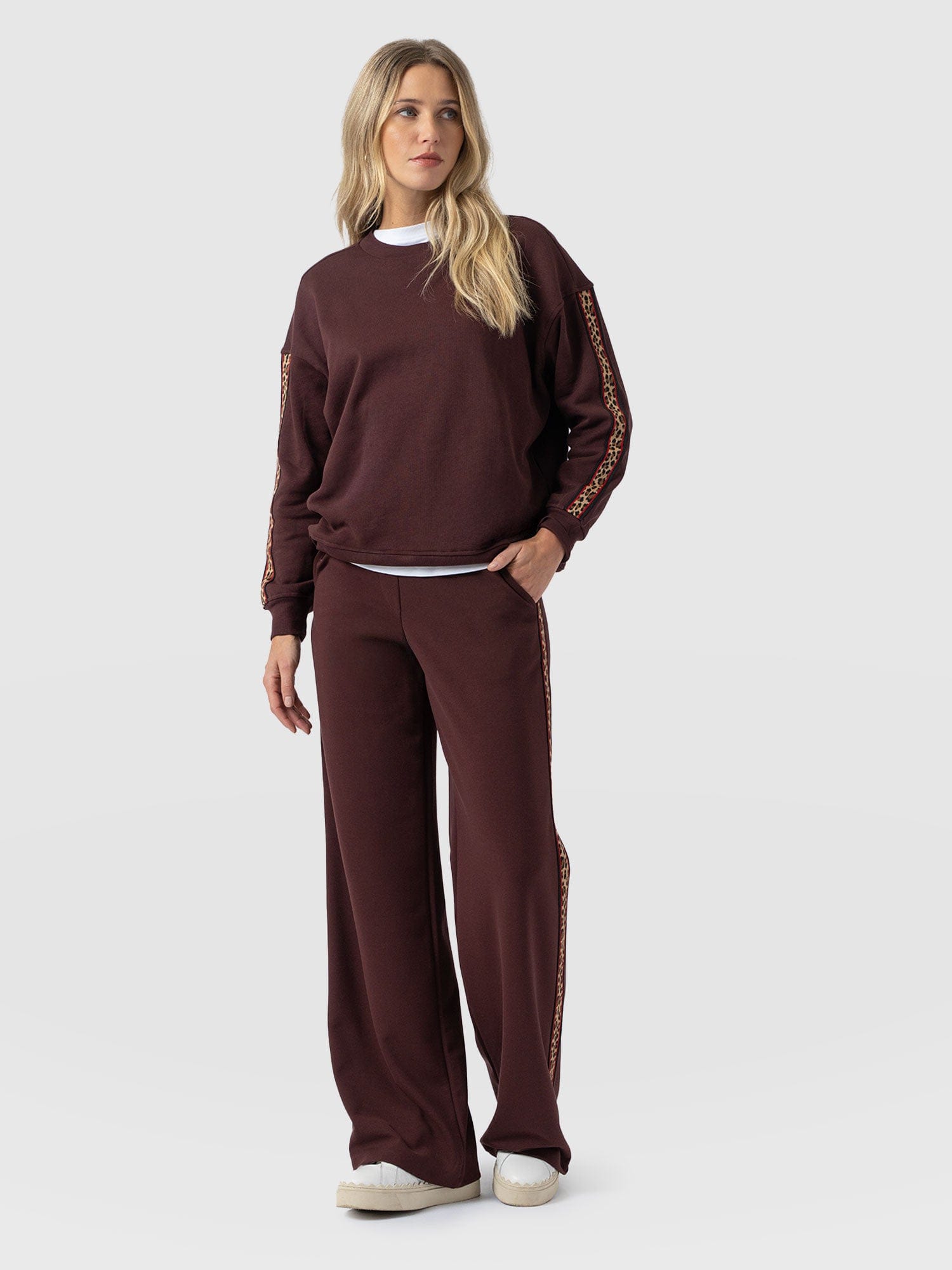 Victory Straight Leg Pant - Maroon - Leopard - Women's Trousers | Saint + Sofia® UK